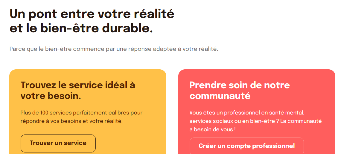 Bien Etrenoir services section: find the ideal service for your need, and a professional account for specialists, so the community can take care of itself